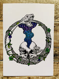 Ouroboros Snake Art A4 Print | psychedelic trippy art | magic mushroom wall art | occult witchy print | Serpent mythology home decor