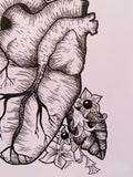 Wolf Heart Original A3 Art Work | witchy botanical art | pen illustration | anatomical heart wall art | pagan gothic occult decor