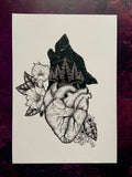 Wolf Heart Original A3 Art Work | witchy botanical art | pen illustration | anatomical heart wall art | pagan gothic occult decor