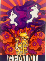 Gemini A4 Art Print | astrology zodiac art | psychedelic mushroom art | trippy fungi wall art | 60s 70s home decor | bright quirky fun