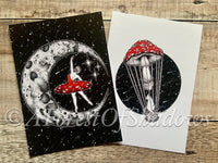 Two Pack Mushroom A5 Art Prints, moon art, Amanita art, mushroom art, fungi art