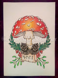 Amanita Yule Pagan Original Artwork, mushroom wall art